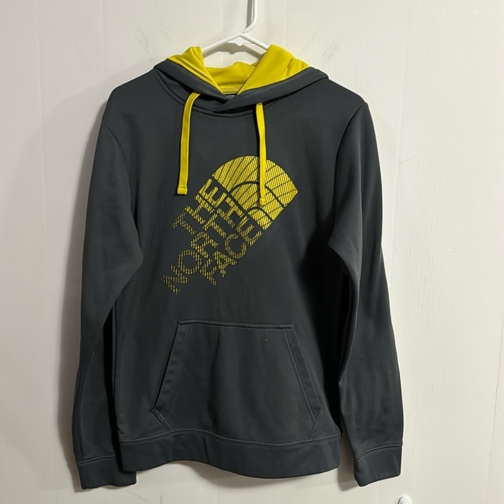 Men’s The North Face Hoodie, Sz Small, gray & yellow, good condition